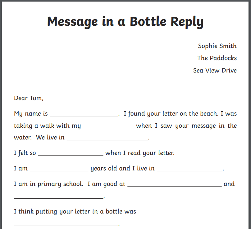 creative writing message in a bottle
