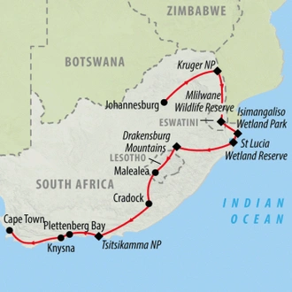 tourhub | On The Go Tours | Sensational South Africa Southbound - 19 days | Tour Map