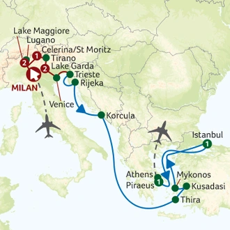 tourhub | Titan Travel | Italian Lakes and Bernina Express Tour with a Mediterranean Cruise | Tour Map