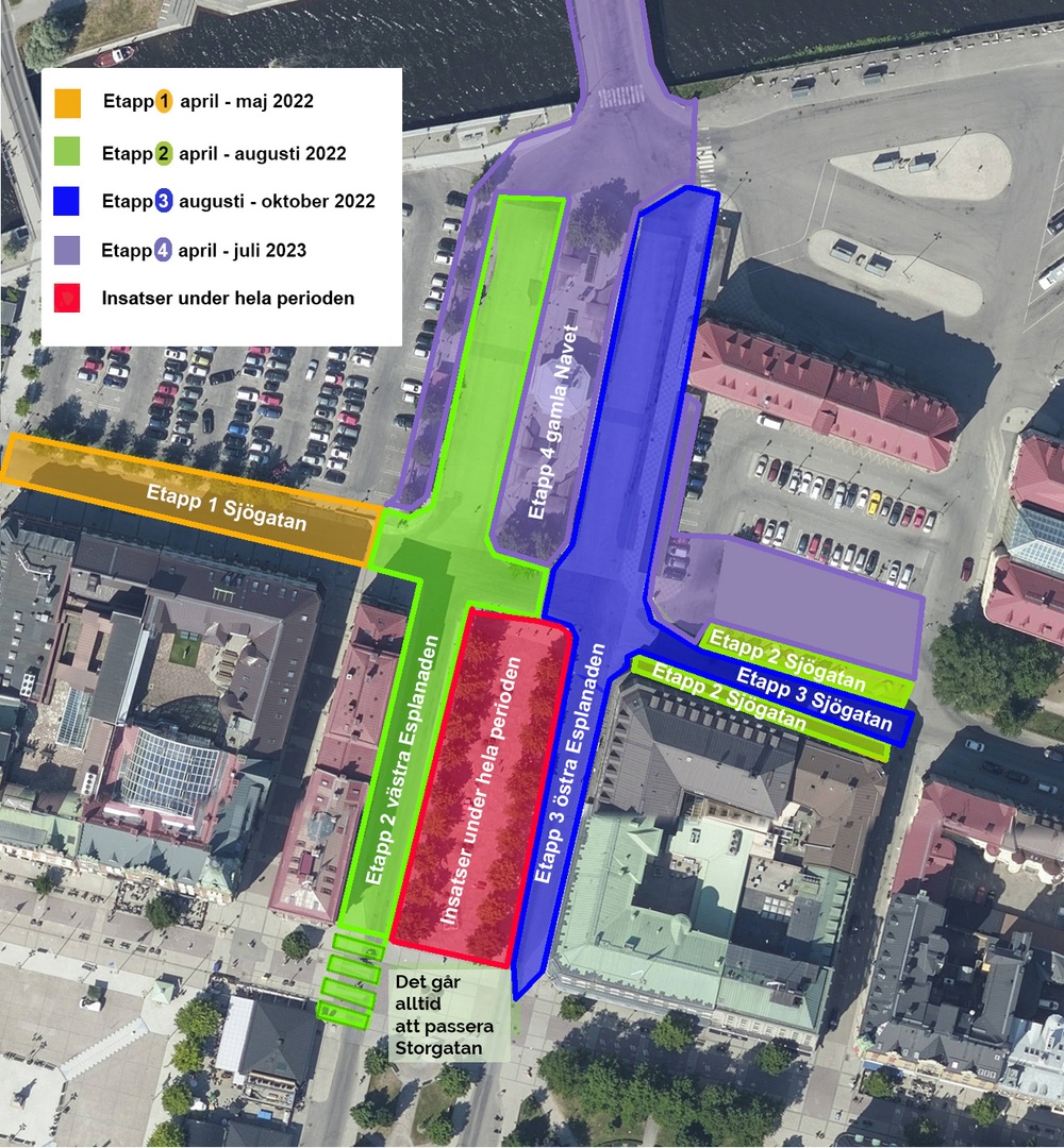 Flygbilden visar området som kommer att påverkas av arbetsinsatserna för Hållplats Stenstan.