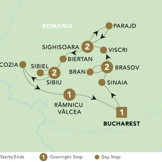tourhub | Back-Roads Touring | Romania: Mountains to Monasteries 2025 | Tour Map