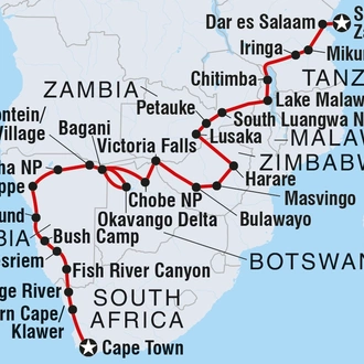 tourhub | Intrepid Travel | Cape Town to Zanzibar | Tour Map
