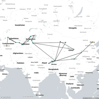 tourhub | Oasis Overland | Ashgabat To Beijing (56 Days) Silk Road Highlights & China | Tour Map