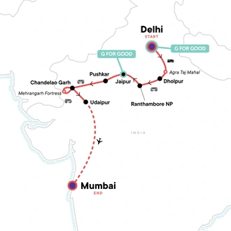 tourhub | G Adventures | Northern India: Riverside Safaris, Ancient Fortresses & The Taj Mahal | Tour Map