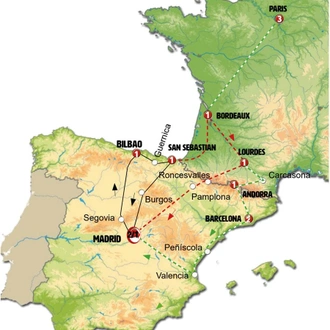 tourhub | Europamundo | Madrid, Basque Country, Andorra and Barcelona with Lourdes | Tour Map