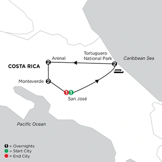 tourhub | Globus | Independent Costa Rica Wonders with Tortuguero | Tour Map