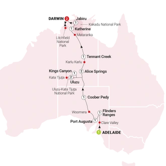 tourhub | AAT Kings | Outback Adventure | Tour Map