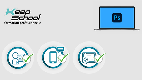 Représentation de la formation : ⭐Photoshop préparation TOSA : Cours particuliers en visio (20h) + e-learning + certification TOSA⭐
