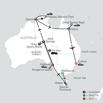 tourhub | Globus | Spectacular Australia with the Historic Ghan Train | Tour Map