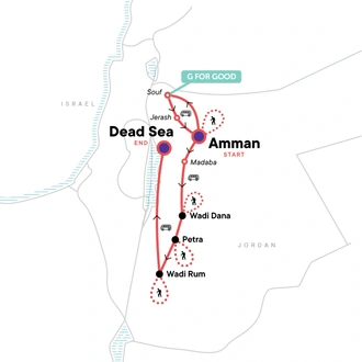 tourhub | G Adventures | Jordan: Petra, Wadi Rum and the Life of the Bedouin | Tour Map