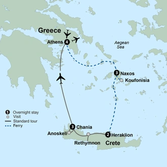 tourhub | Collette | Gems of Greece: Athens, Naxos & Crete  | Tour Map