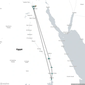 tourhub | Sun Pyramids Tours | Pyramids & Nile Cruise by Train - Cairo, Luxor and Aswan  | Tour Map