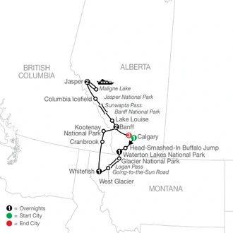 tourhub | Globus | Glacier National Park & the Canadian Rockies with the Calgary Stampede | Tour Map