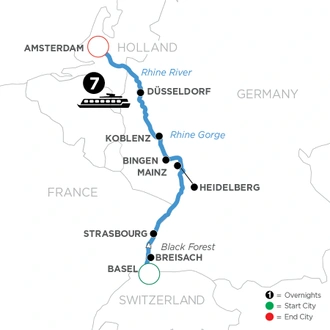 tourhub | Avalon Waterways | Active & Discovery on the Rhine (Northbound) (Vista) | Tour Map
