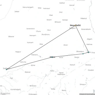 tourhub | Jee Tours | 8-Day Trip To The Golden Triangle Of India Along With Jodhpur And Osian  | Tour Map