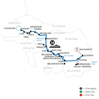 tourhub | Avalon Waterways | The Danube from Germany to Romania (Envision) | Tour Map