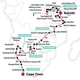 tourhub | G Adventures | Absolute Africa Overland Safari | Tour Map