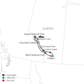 tourhub | Globus | Great Resorts of the Canadian Rockies with the Calgary Stampede | Tour Map
