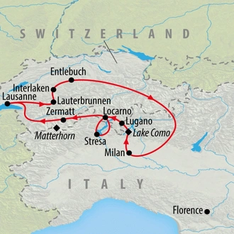 tourhub | On The Go Tours | Lake Como & the Swiss Alps - 6 days | Tour Map