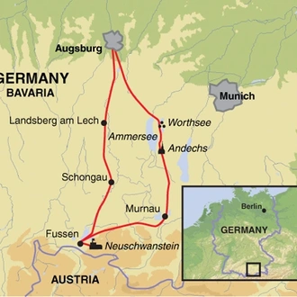 tourhub | Exodus | Lakes & Mountains of Bavaria Cycling | Tour Map