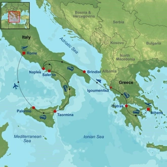 tourhub | Indus Travels | Highlights Of Greece Sicily and Rome | Tour Map
