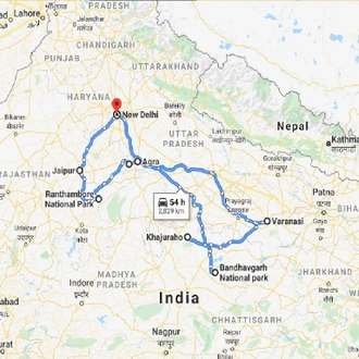 tourhub | Panda Experiences | India Tour with Tiger Safari | Tour Map