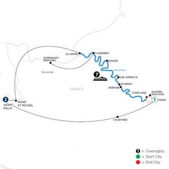 tourhub | Avalon Waterways | Active & Discovery on the Seine with 2 Nights in Saint-Malo and excursion to Mont St. Michel (Southbound) (Tapestry II) | Tour Map