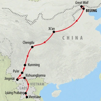 tourhub | On The Go Tours | China to Laos - 16 days | Tour Map