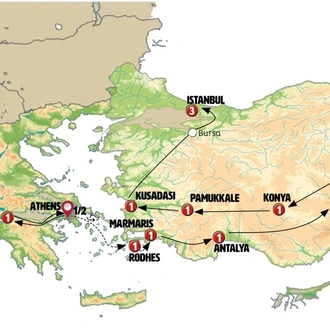 tourhub | Europamundo | Athens, Peloponnese and Turkish Tour | Tour Map