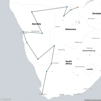 tourhub | World Expeditions | African Wildlife Explorer (VFA to CPT) | Tour Map