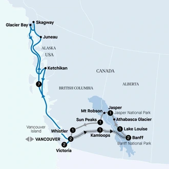 tourhub | APT | Rockies Explorer and Alaska Cruise | Tour Map