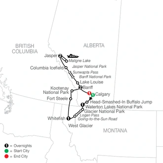 tourhub | Globus | Glacier National Park & the Canadian Rockies | Tour Map