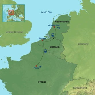 tourhub | Indus Travels | Wonders Of Amsterdam Bruges And Paris By Rail | Tour Map