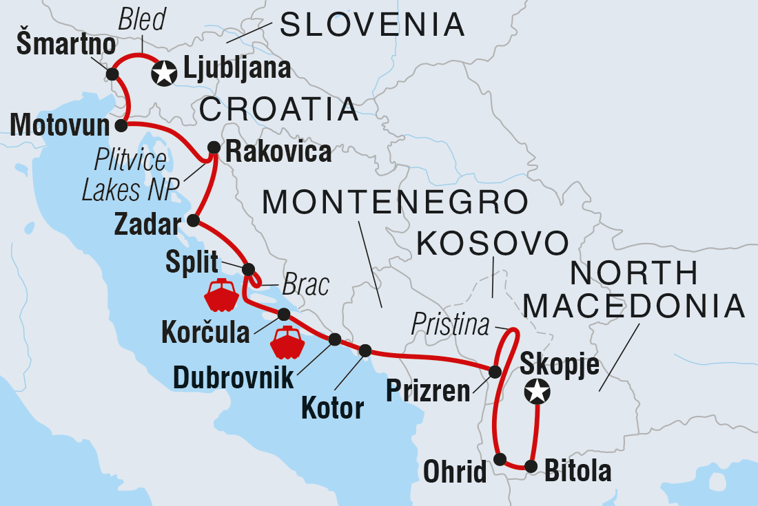 tourhub | Intrepid Travel | Slovenia to Macedonia Real Food Adventure | Tour Map