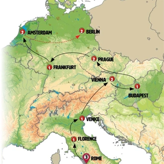 tourhub | Europamundo | Italy, Central Europe and Germany End Berlin | Tour Map