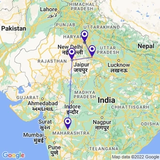 tourhub | UncleSam Holidays | Golden Triangle Tour with Ajanta and Ellora | Tour Map