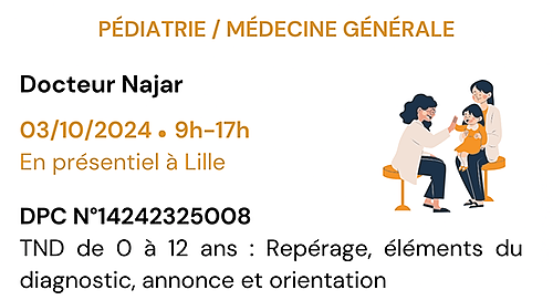 Représentation de la formation : TND de 0 à 12 ans : repérage, éléments du diagnostic, annonce et orientation