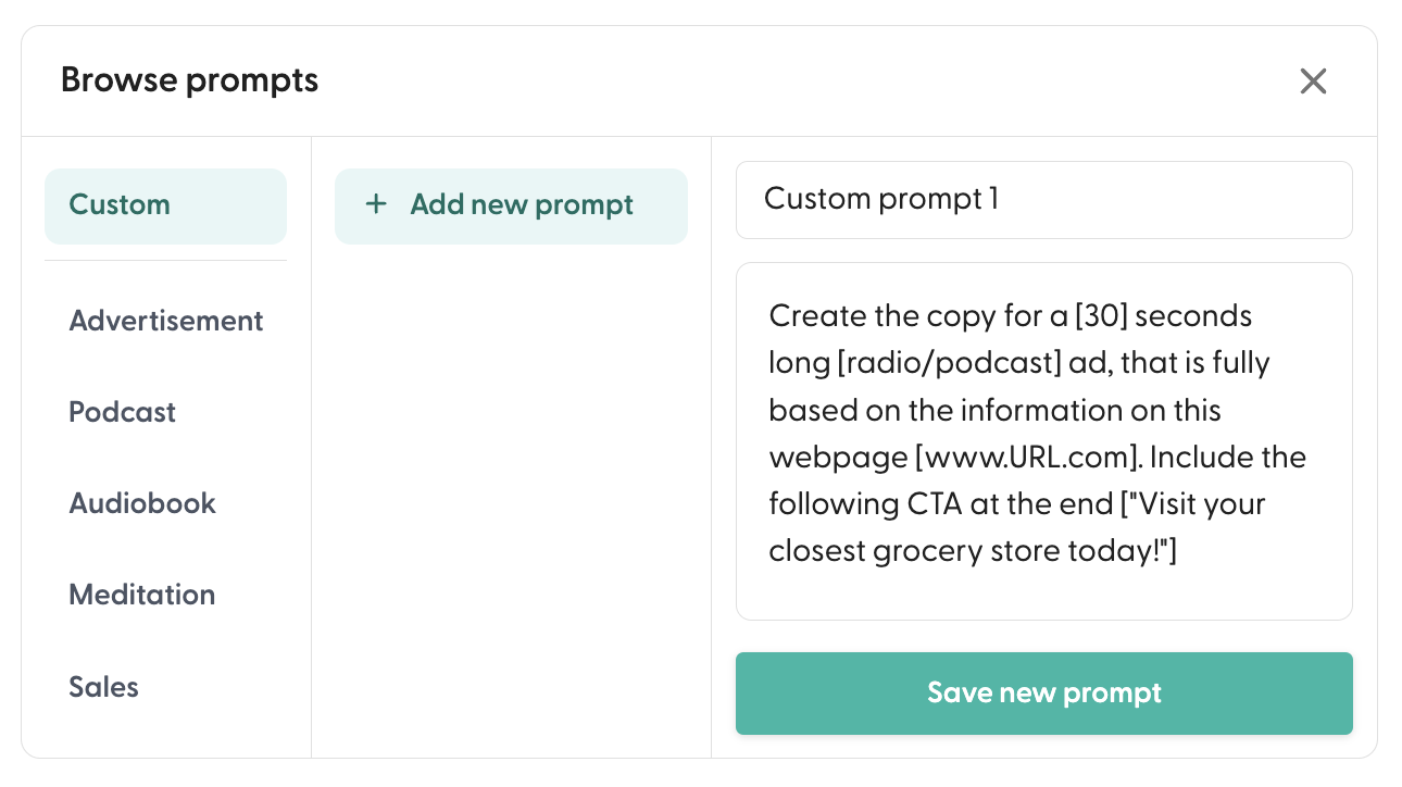 Save a custom prompt