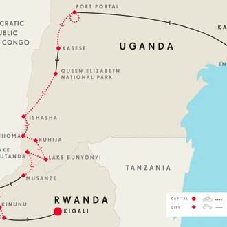 tourhub | SpiceRoads Cycling | Cycling Uganda & Rwanda: The Heart of Africa | Tour Map