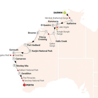 tourhub | AAT Kings | Untamed Kimberley & West Coast | Tour Map