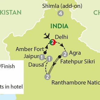 tourhub | Travelsphere | Beyond the Golden Triangle with Journey to Shimla Add-on | Tour Map