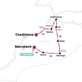 tourhub | G Adventures | Morocco: Historic Cities & Sand Dunes of the Sahara | Tour Map