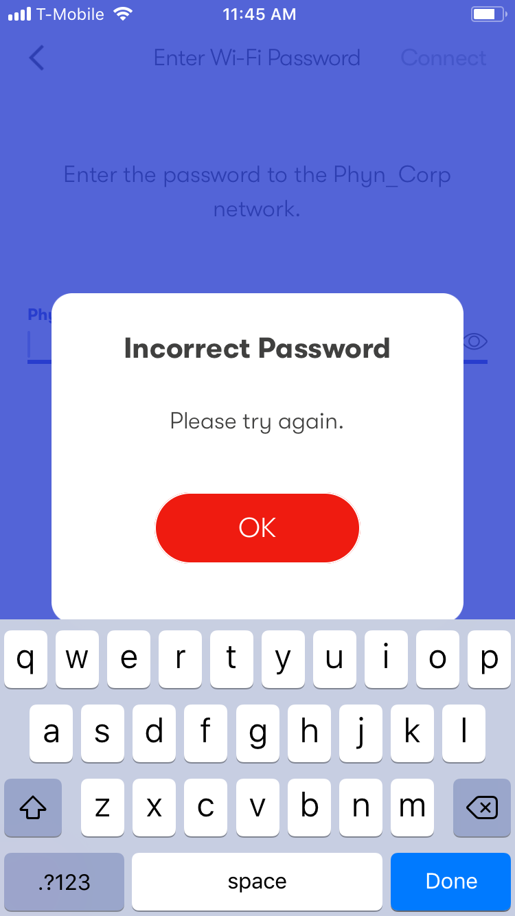 Unable to pair - Error message - Incorrect Password - Please try again