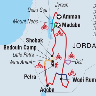 tourhub | Intrepid Travel | Cycle Jordan: Petra & Wadi Rum | Tour Map