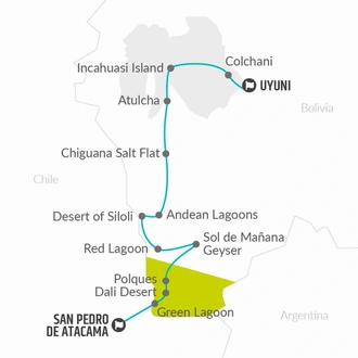 tourhub | Bamba Travel | Uyuni Salt Flats & Desert Adventure 3D/2N (Atacama to Uyuni) | Tour Map