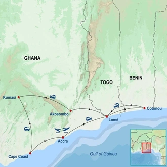 tourhub | Indus Travels | Ghana Togo and Benin Heritage and Cultural Tour | Tour Map