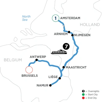 tourhub | Avalon Waterways | Tulip Time in Holland & Belgium with 1 Night in Amsterdam (Tranquility II) | Tour Map