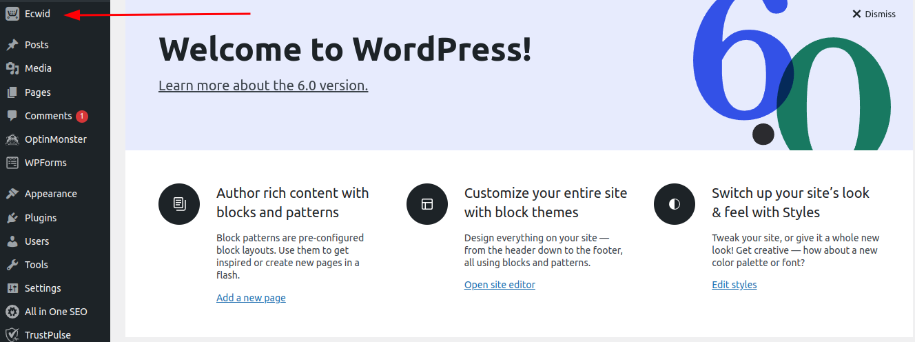 Welcome to wordpress dashboard