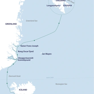 tourhub | Aurora Expeditions | Arctic Complete – Svalbard, Greenland & Iceland | Tour Map