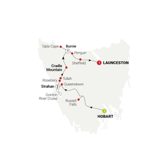 tourhub | AAT Kings | Tassie's Wilderness Icons | Tour Map